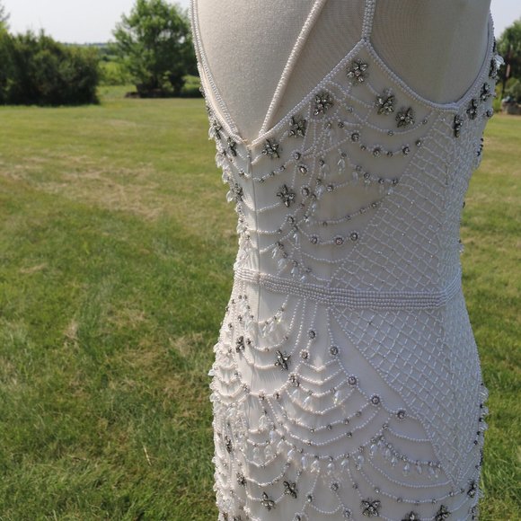Rhinestone Pearl Beaded Retro inspired 1920s flapper wedding gown Gatsby wedding - Picture 6 of 8